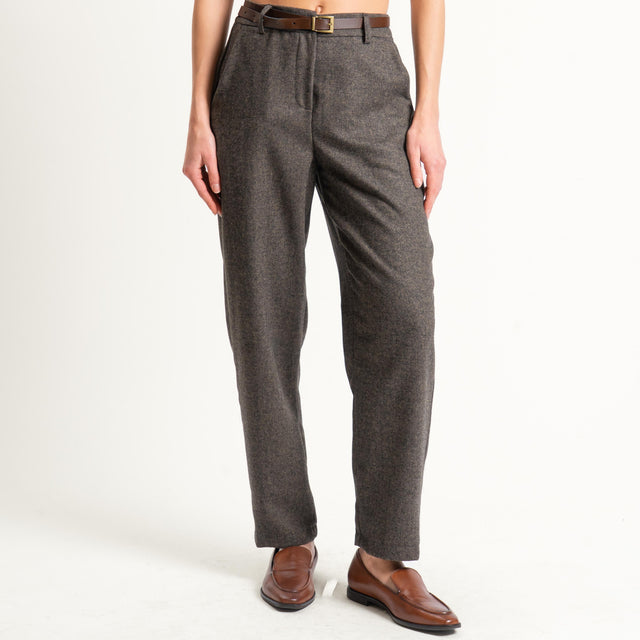 Tensione in-Pantalone spinato con cintura - moro