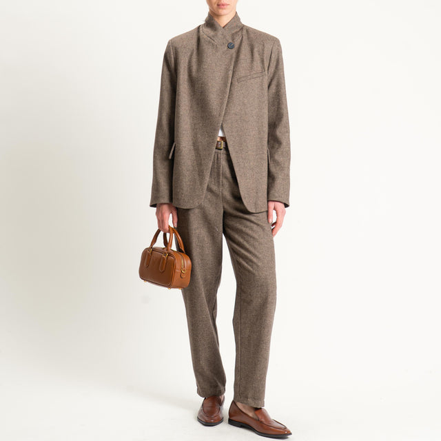 Tensione in-Pantalone spinato con cintura - tabacco