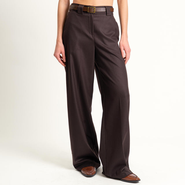 Tensione in-Pantalone flanella elastico dietro - moro