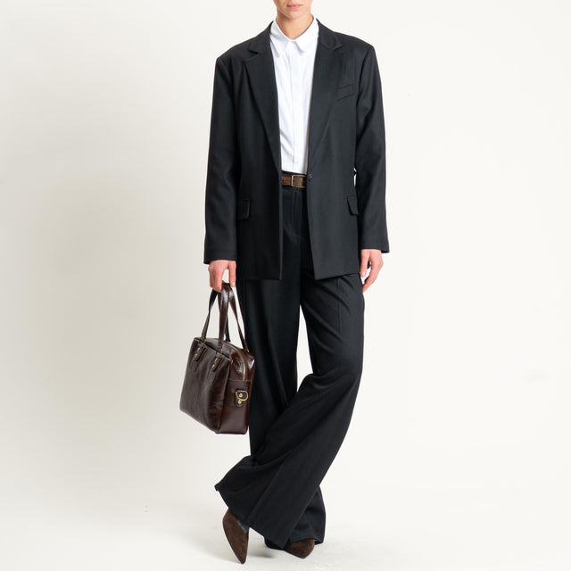 Tensione in-Pantalone flanella elastico dietro - nero