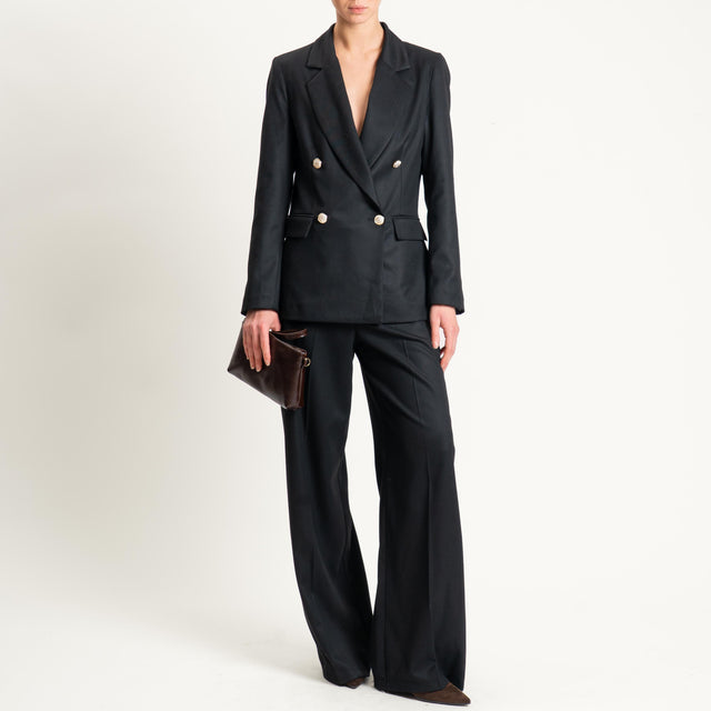 Tensione in-Pantalone flanella elastico dietro - nero