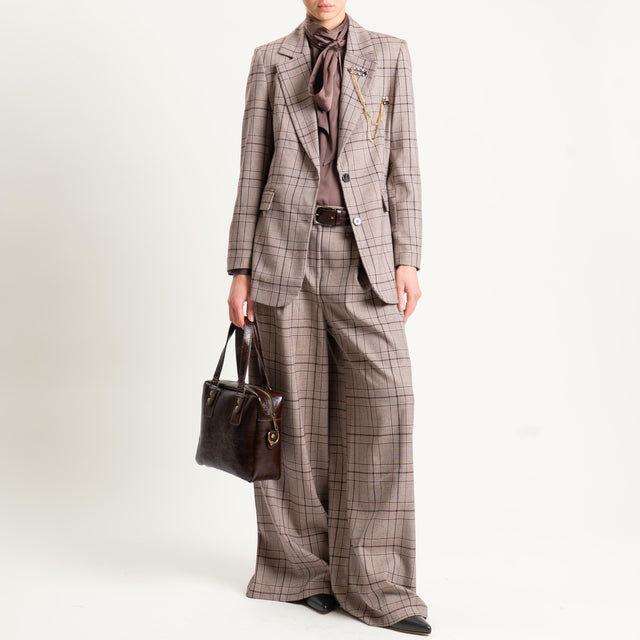 Tensione in-Pantalone check wide leg - moro/sand