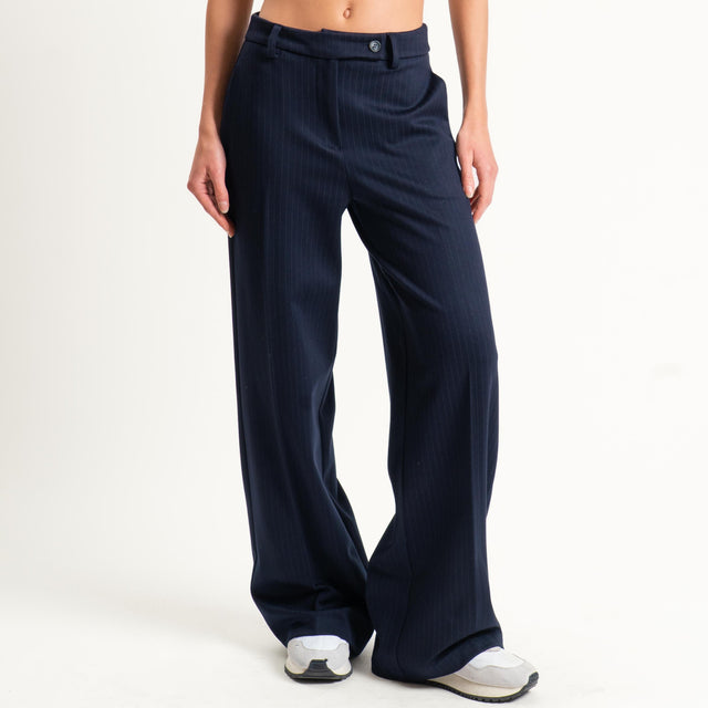 Tensione in-Pantalone straight punto milano gessato - blu