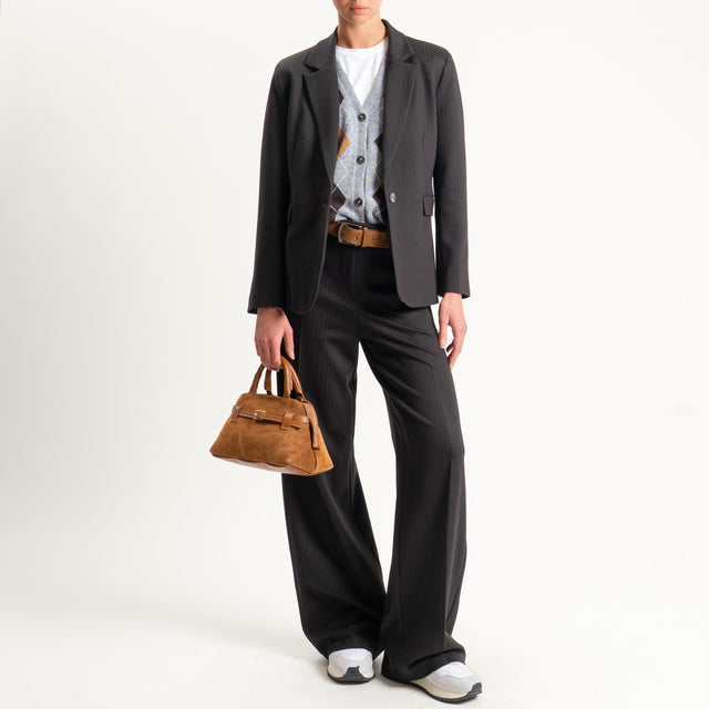 Tensione in-Pantalone straight punto milano gessato - moro