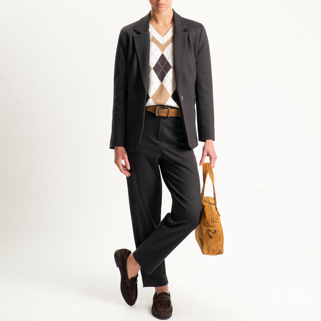 Tensione in-Pantalone straight punto milano gessato - moro