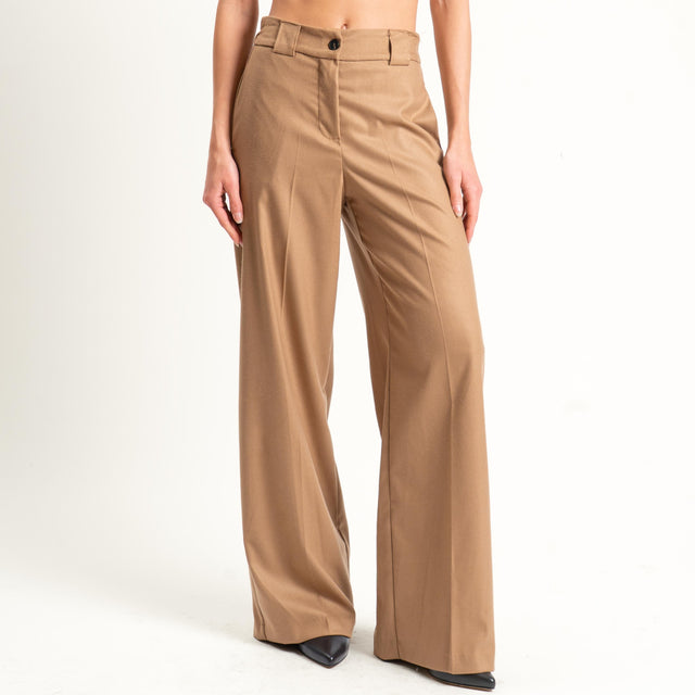 Tensione in-Pantalone flanella elastico dietro - camel