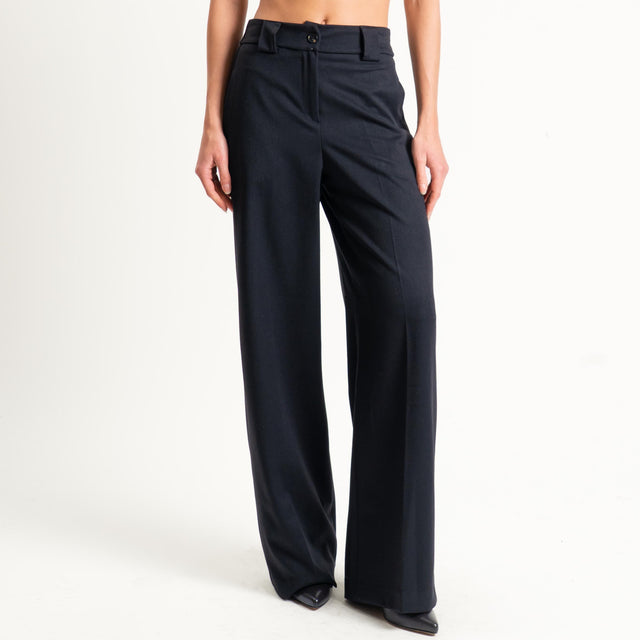 Tensione in-Pantalone flanella elastico dietro - nero