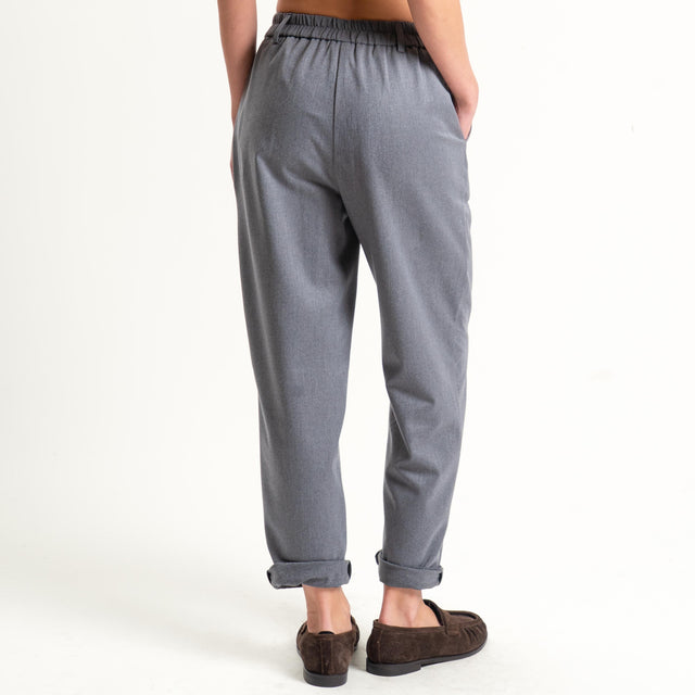 Tensione in-Pantalone flanella carrot fit elastico - grigio