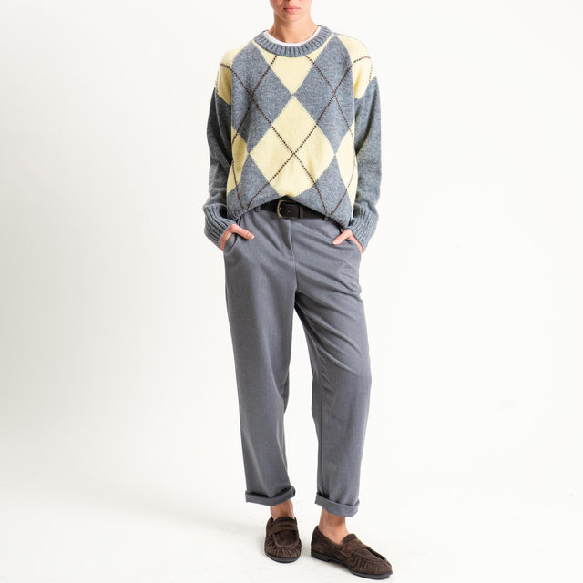 Tensione in-Maglia rombi a scatola misto lana - charcoal/giallo