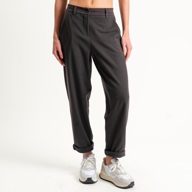 Tensione in-Pantalone flanella carrot fit elastico - moro