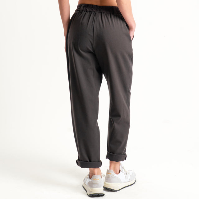 Tensione in-Pantalone flanella carrot fit elastico - moro