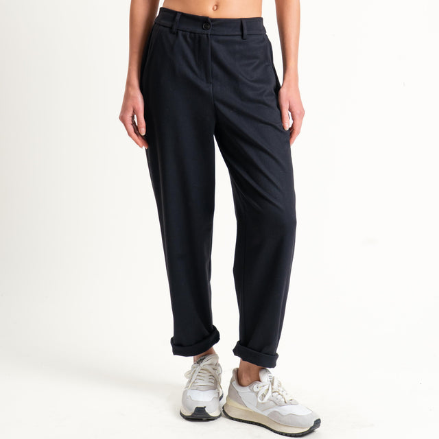 Tensione in-Pantalone flanella carrot fit elastico - nero