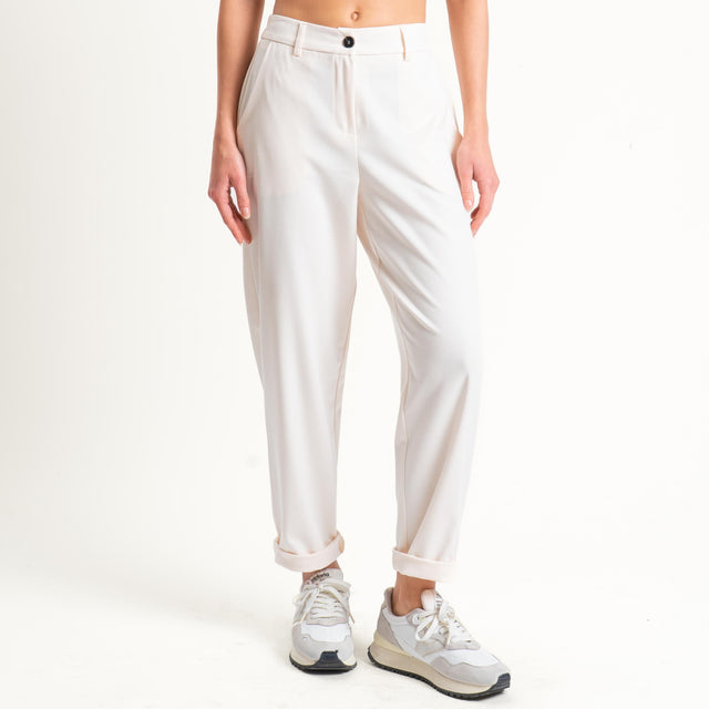 Tensione in-Pantalone flanella carrot fit elastico - panna