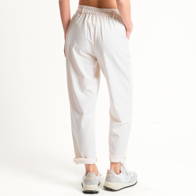 Tensione in-Pantalone flanella carrot fit elastico - panna