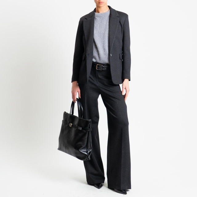 Tensione in-Pantalone gessato punto milano wide leg - antracite/grigio