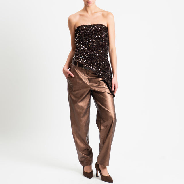 Tensione in-Pantalone similpelle elastico dietro - laminato moro