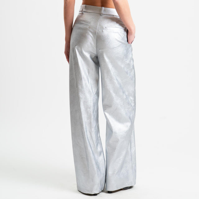 Tensione in-Pantalone wide leg similpelle - laminato argento