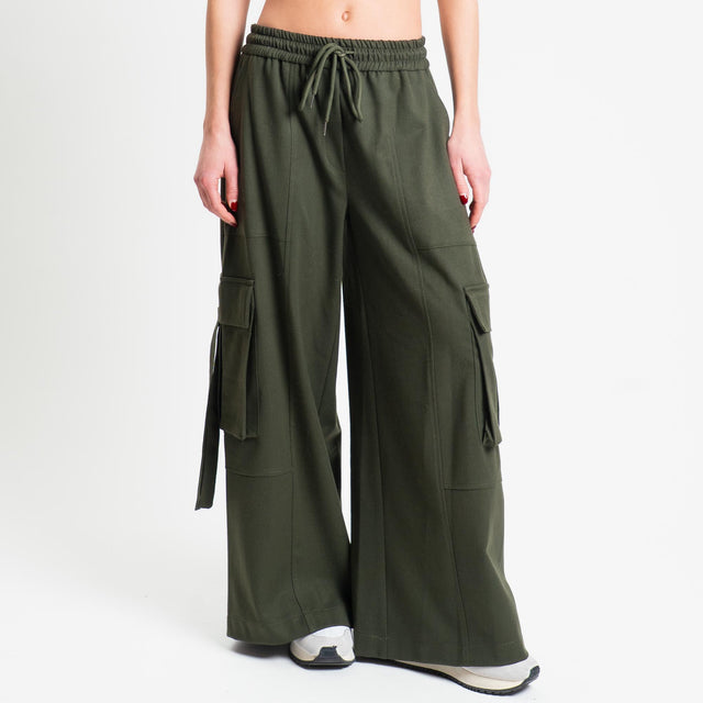 Tensione in-Pantalone flanella cargo con coulisse - militare