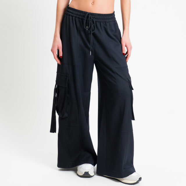 Tensione in-Pantalone flanella cargo con coulisse - nero