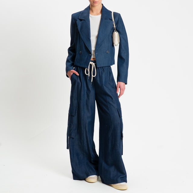 Tensione in-Pantalone cargo chambray con coulisse - dark denim