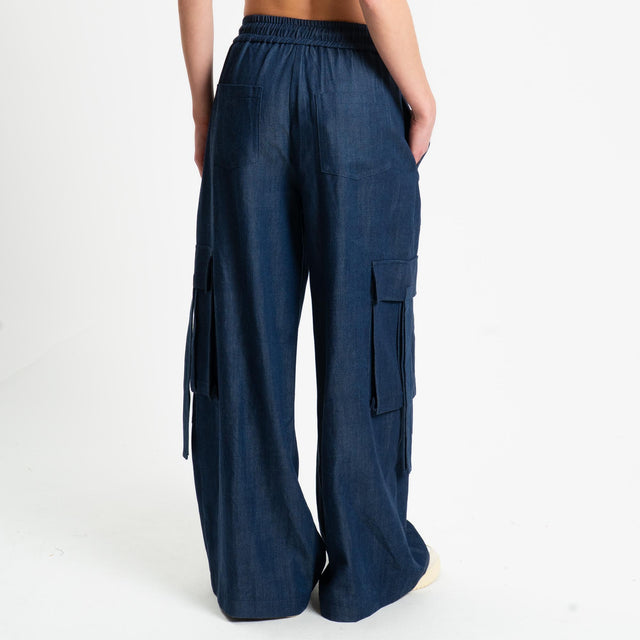 Tensione in-Pantalone cargo chambray con coulisse - dark denim