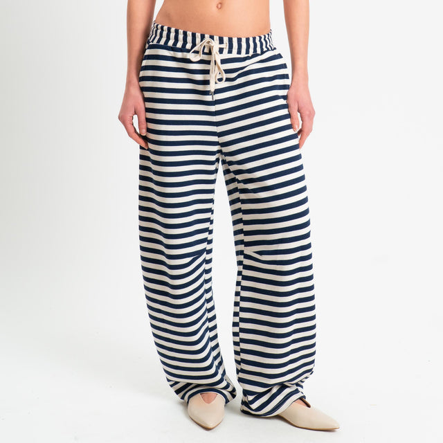 Tensione in-Pantalone felpa a righe barrel fit - panna/blu