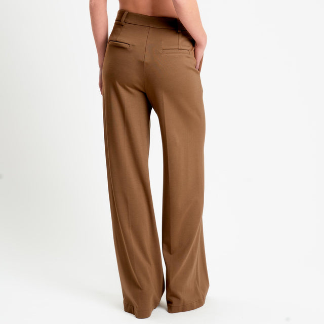 Tensione in-Pantalone punto milano wide leg - tabacco