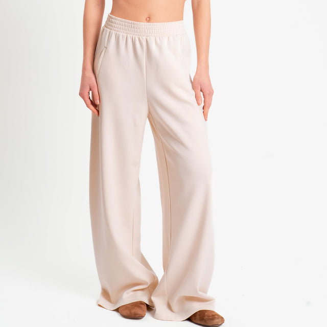 Tensione in-Pantalone wide leg elastico in vita - avorio