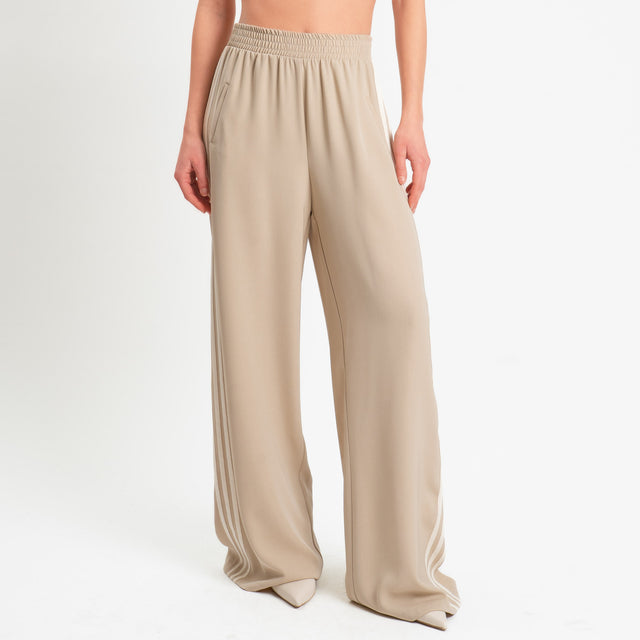 Tensione in-Pantalone wide leg bande laterali - beige