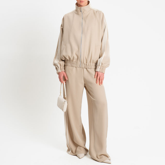 Tensione in-Pantalone wide leg bande laterali - beige