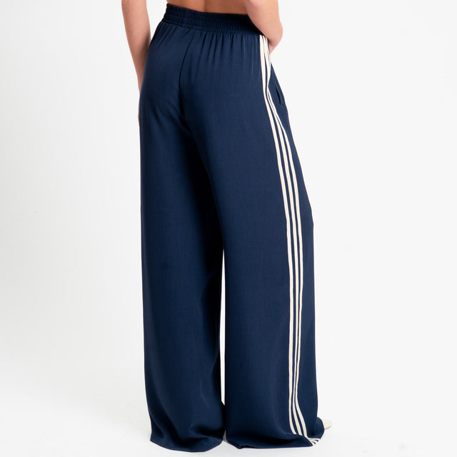 Tensione in-Pantalone wide leg bande laterali - blu