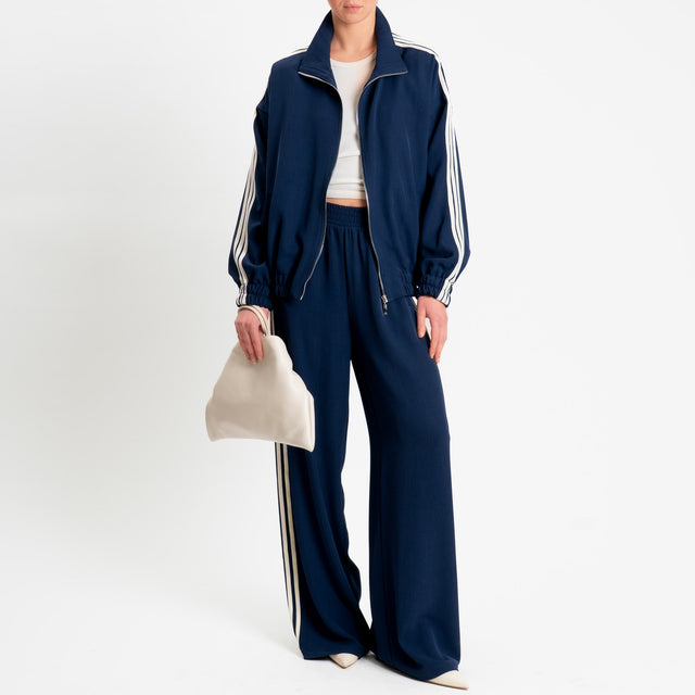 Tensione in-Pantalone wide leg bande laterali - blu