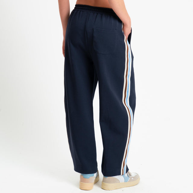 Tensione in-Pantalone barrel bande laterali - blu