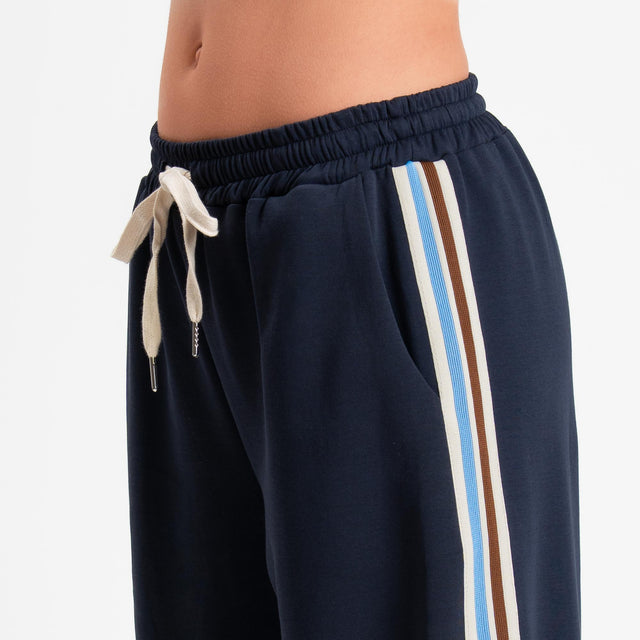 Tensione in-Pantalone barrel bande laterali - blu