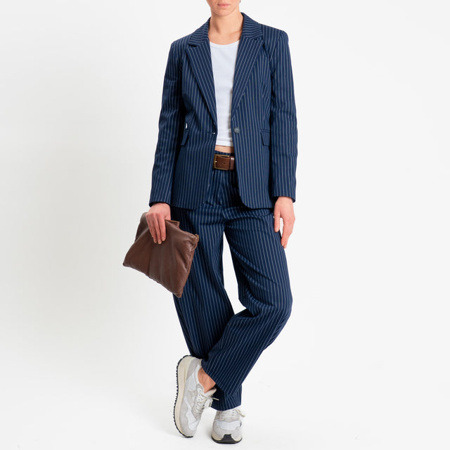 Tensione in-Pantalone gessato barrel fit - blu