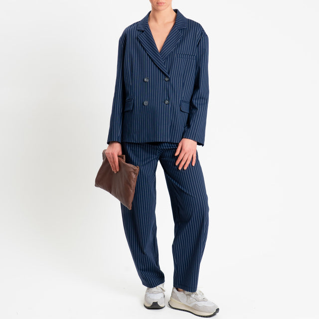 Tensione in-Pantalone gessato barrel fit - blu