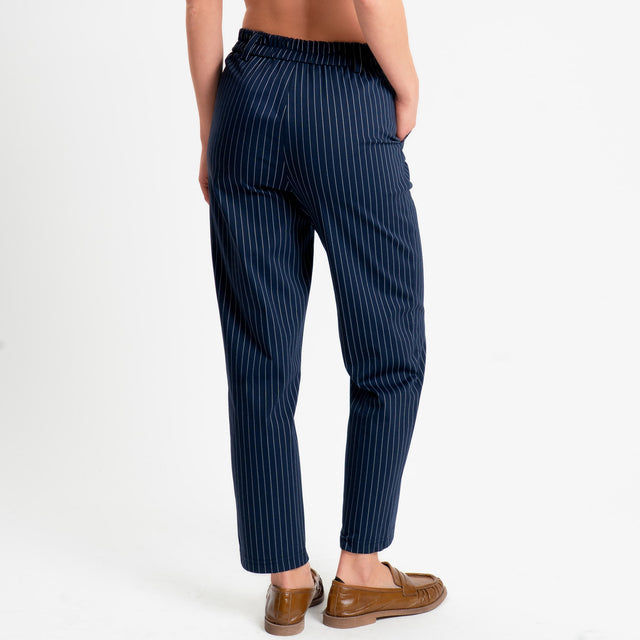 Tensione in-Pantalone gessato elastico dietro - blu