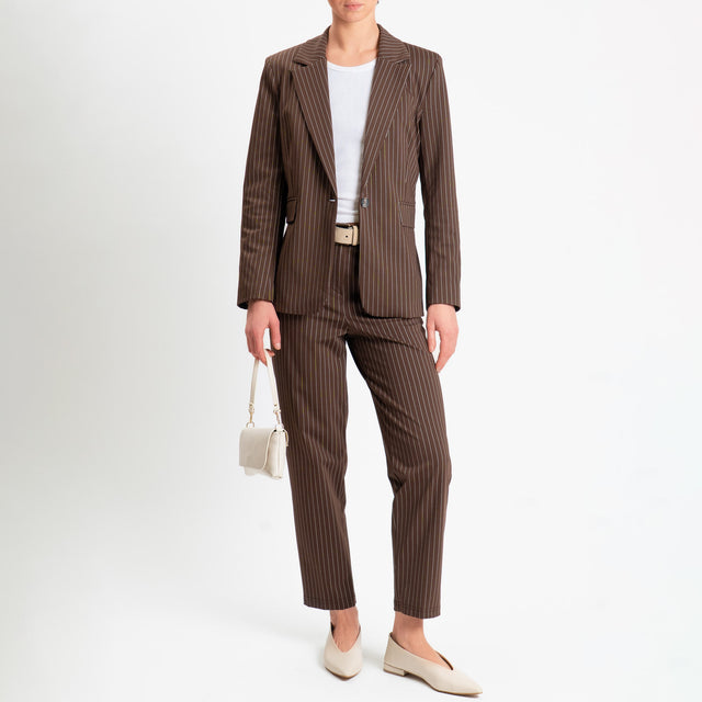 Tensione in-Pantalone gessato elastico dietro - moro