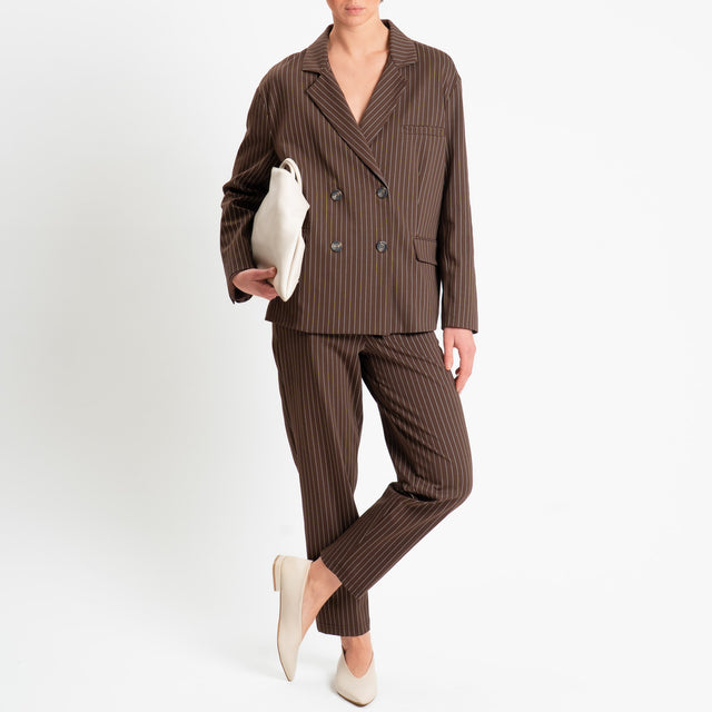 Tensione in-Pantalone gessato elastico dietro - moro