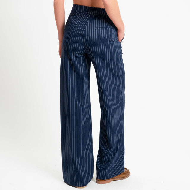 Tensione in-Pantalone gessato wide leg - blu