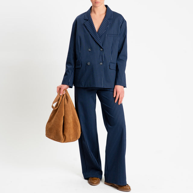 Tensione in-Pantalone gessato wide leg - blu