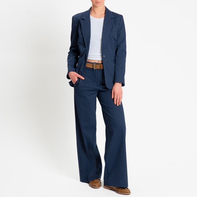 Tensione in-Pantalone gessato wide leg - blu