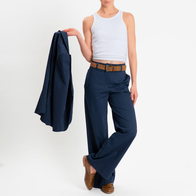 Tensione in-Pantalone gessato wide leg - blu
