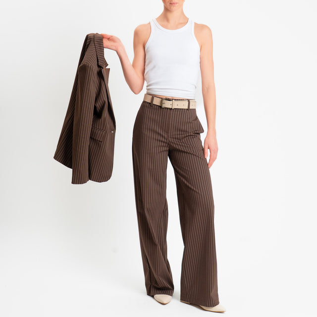 Tensione in-Pantalone gessato wide leg - moro