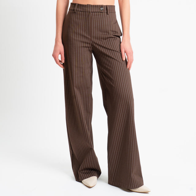 Tensione in-Pantalone gessato wide leg - moro