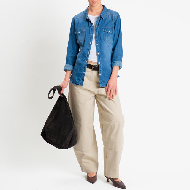 Tensione in-Pantalone carpenter relaxed fit cuciture a contrasto - avena