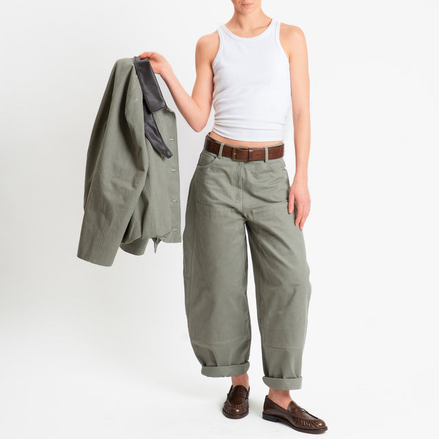 Tensione in-Pantalone carpenter relaxed fit cuciture a contrasto - salvia