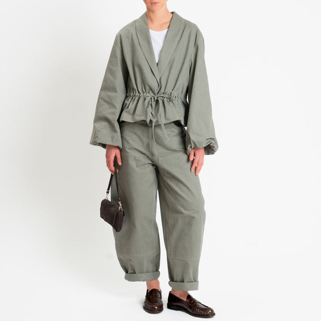 Tensione in-Pantalone carpenter relaxed fit cuciture a contrasto - salvia