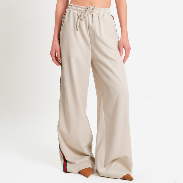 Tensione in-Pantalone wide leg elastico in vita bande laterali - beige