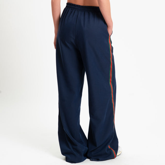 Tensione in-Pantalone wide leg elastico in vita bande laterali - blu